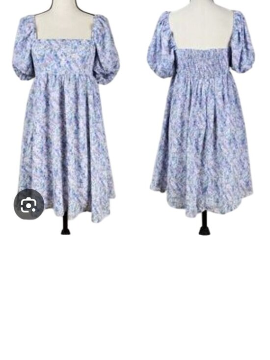 Storia Dresses & Skirts - Storia Baby Doll Floral Puff Short Sleeve Midi Dress Smocked Square Neck S